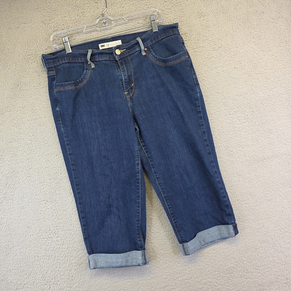 Levis Jeans Womens 12 Blue Capri Mid Rise‎ Rolled Cuff Medium Wash Stretch Denim